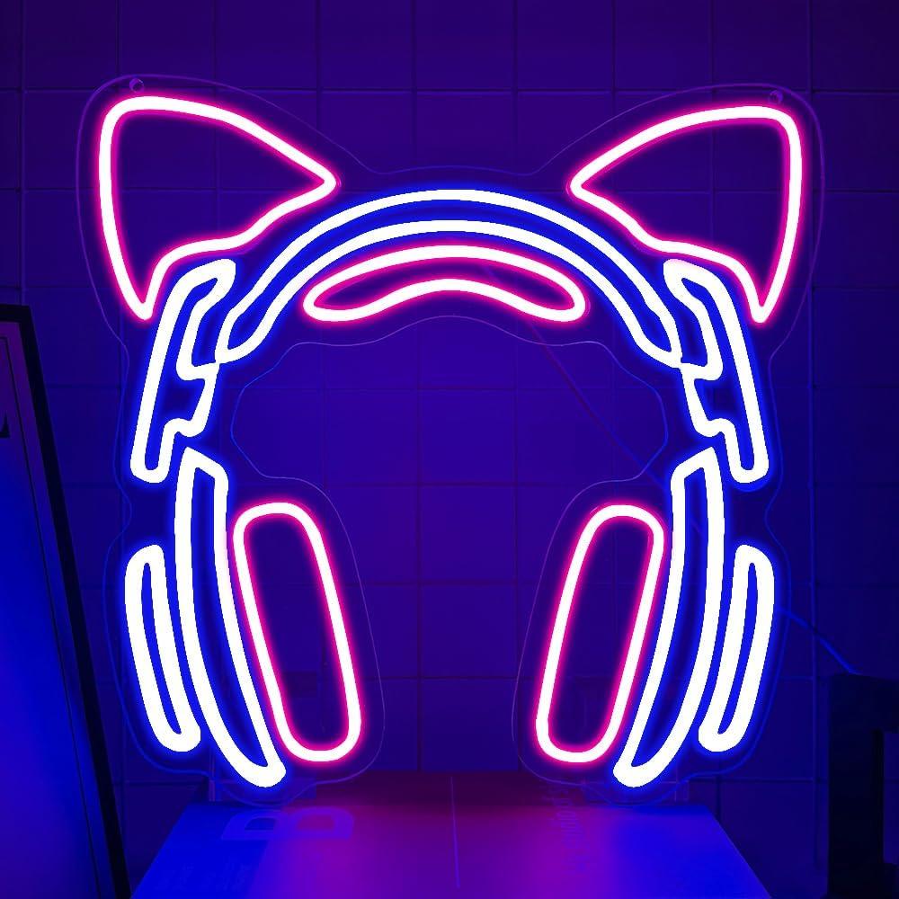 Luz de Neón Gamer RuCvixkt Cabeza de Gato 34x32 cm