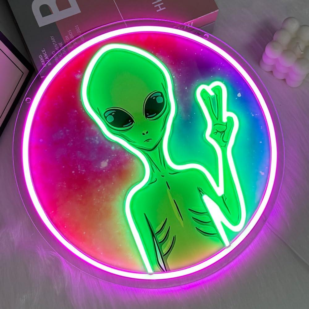Cartel de Neón Alien RuCvixkt 33 cm LED USB Decoración
