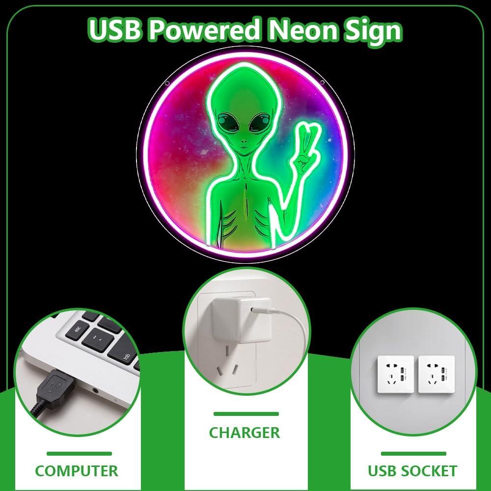 Cartel de Neón Alien RuCvixkt 33 cm LED USB Decoración
