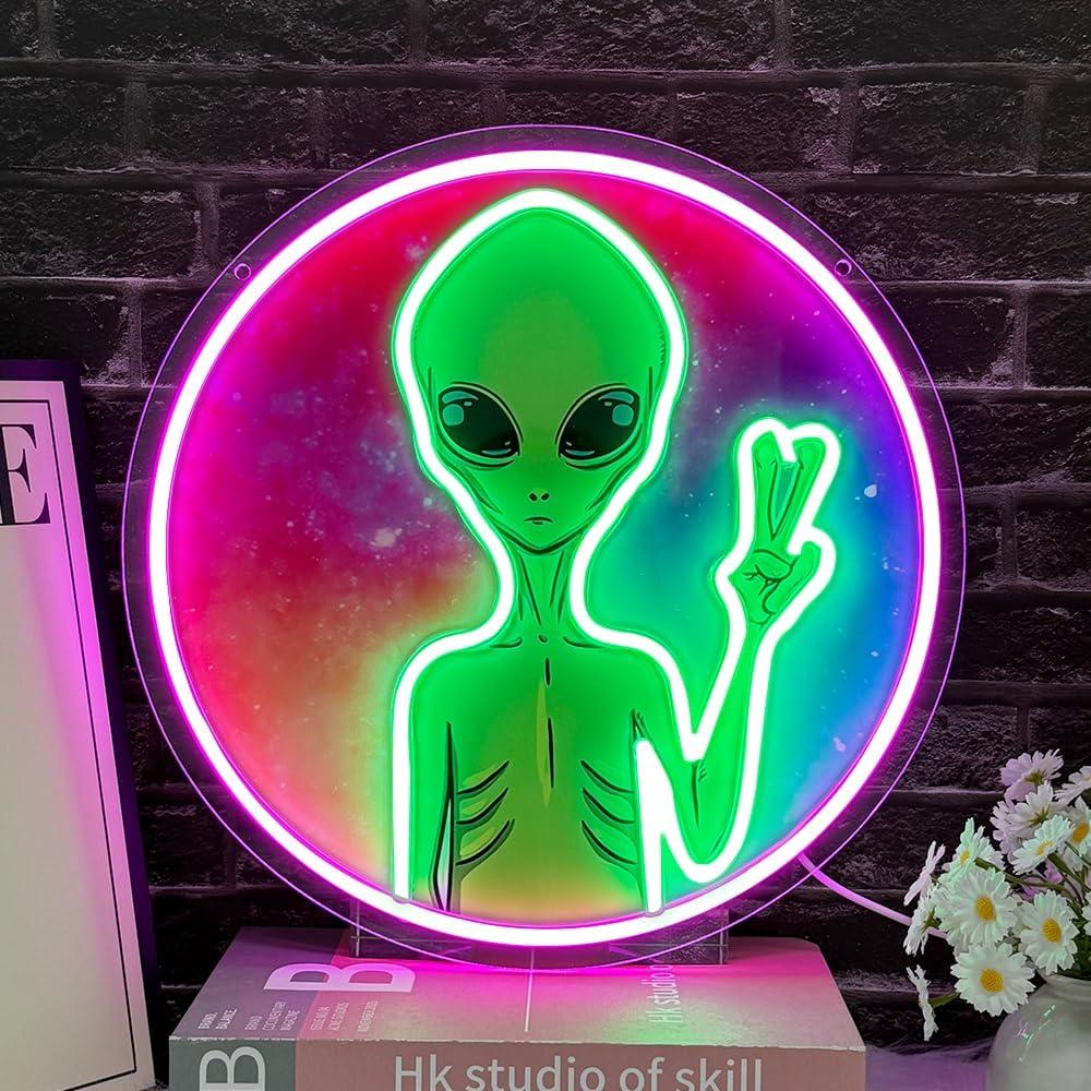 Cartel de Neón Alien RuCvixkt 33 cm LED USB Decoración