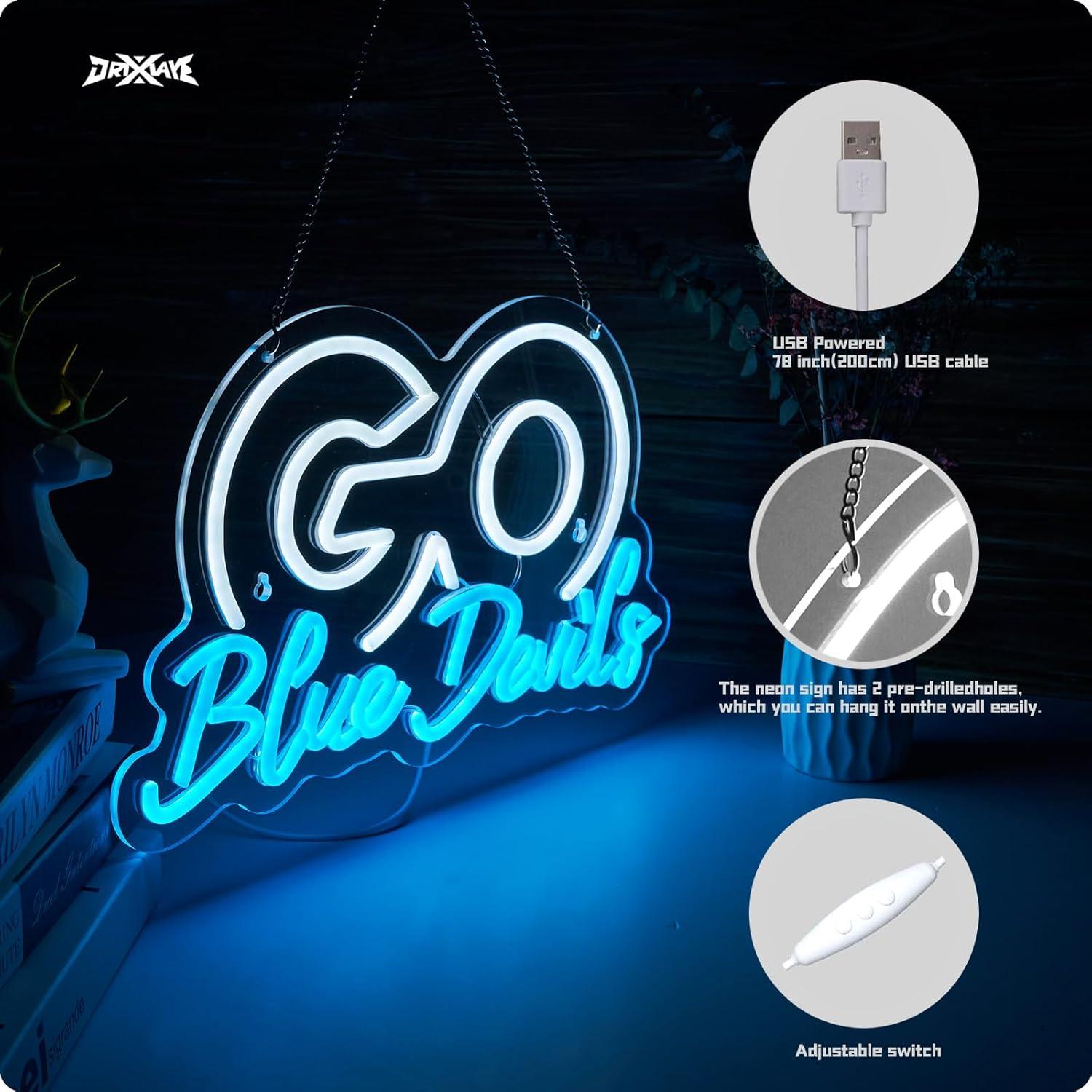 Luz de Neón Go Blue Devils ORIXIAYE 41.9x32 cm USB