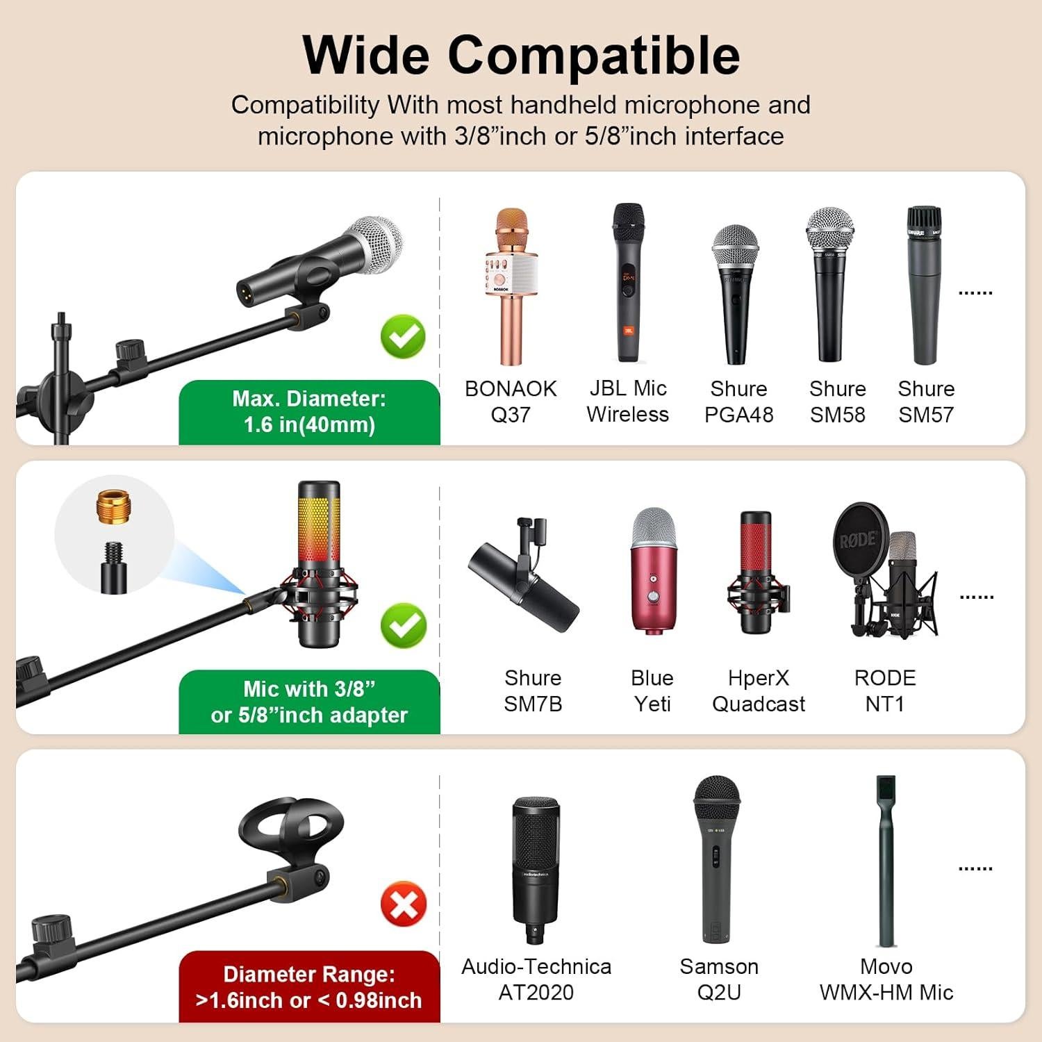 Soporte de Micrófono Ramzi M-9 Ajustable 63.5-167.6 cm