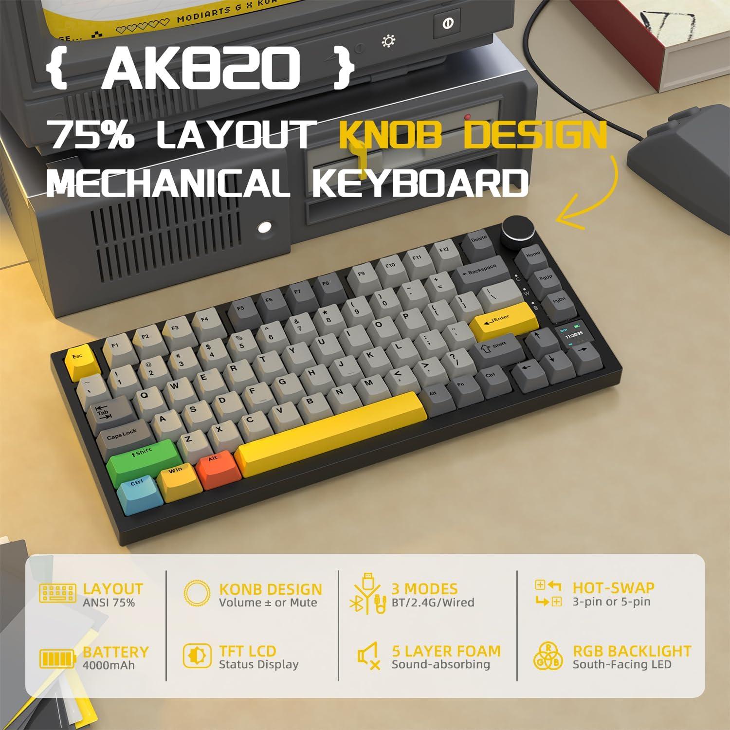 Teclado Mecánico Inalámbrico A.JAZZ AK820 Pro 75% RGB Negro