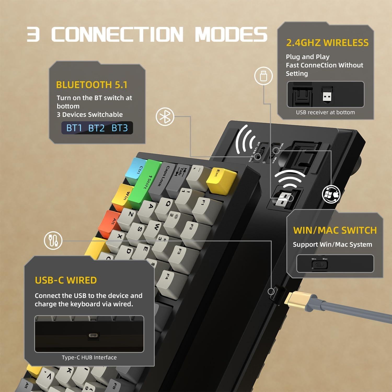 Teclado Mecánico Inalámbrico A.JAZZ AK820 Pro 75% RGB Negro