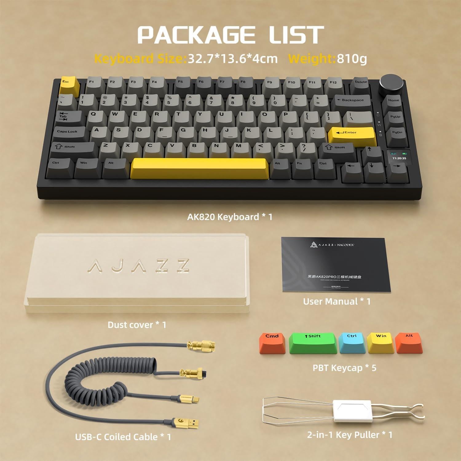 Teclado Mecánico Inalámbrico A.JAZZ AK820 Pro 75% RGB Negro