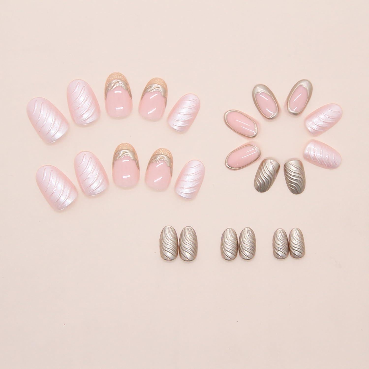 24 Uñas Postizas Almendra KSTBJN Doradas Reutilizables