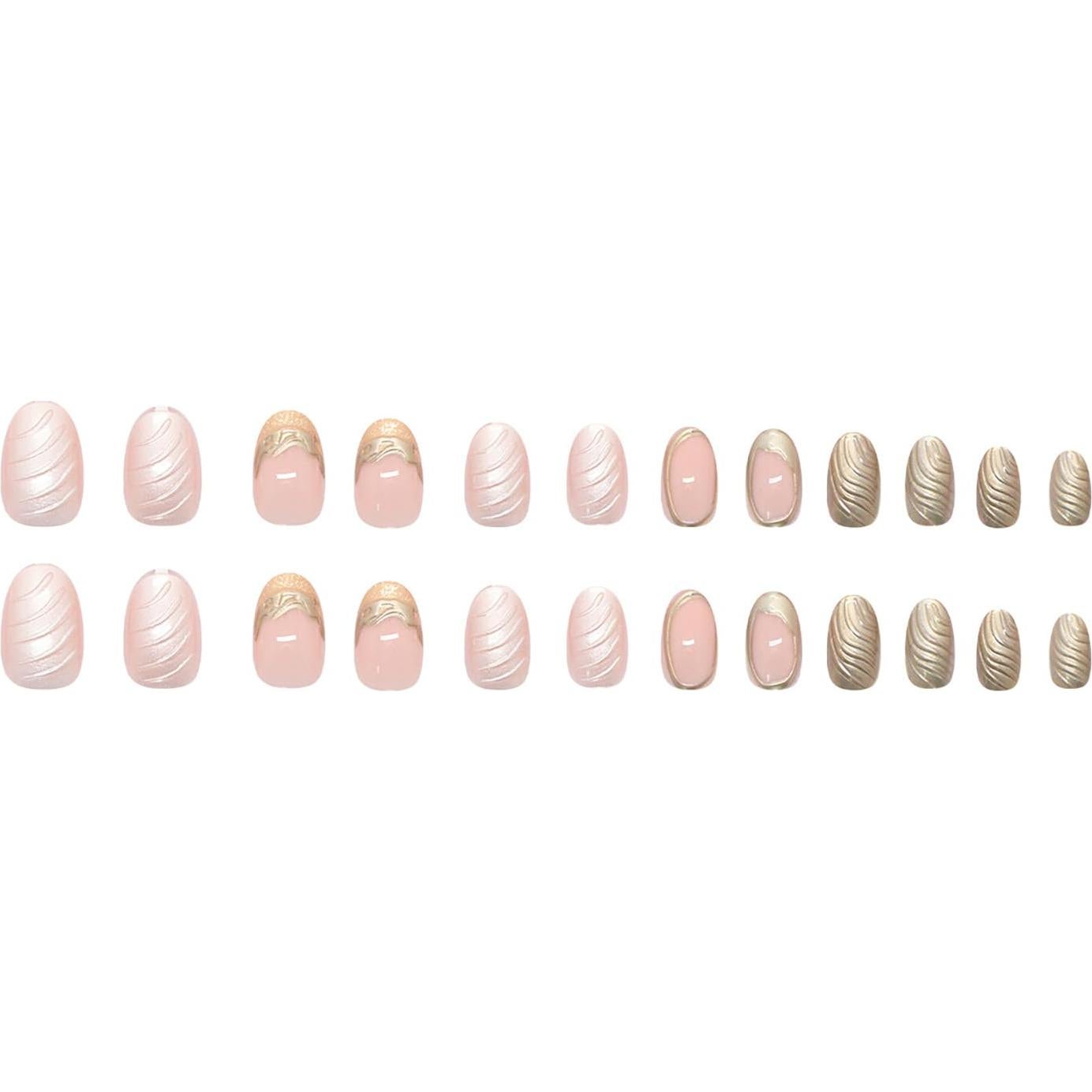 24 Uñas Postizas Almendra KSTBJN Doradas Reutilizables