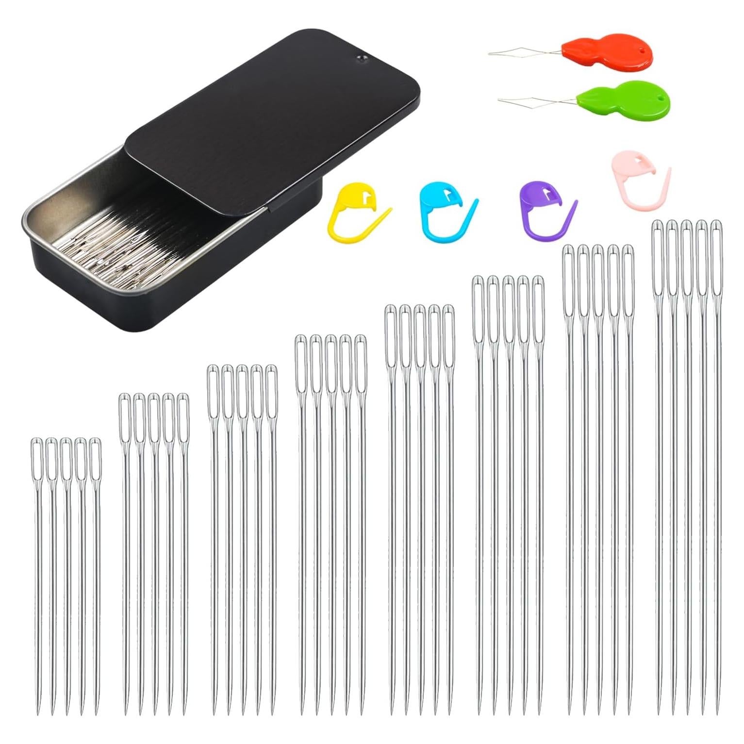Kit de Agujas de Coser Eketirry 40PCS Ojo Grande Acero Inoxidable