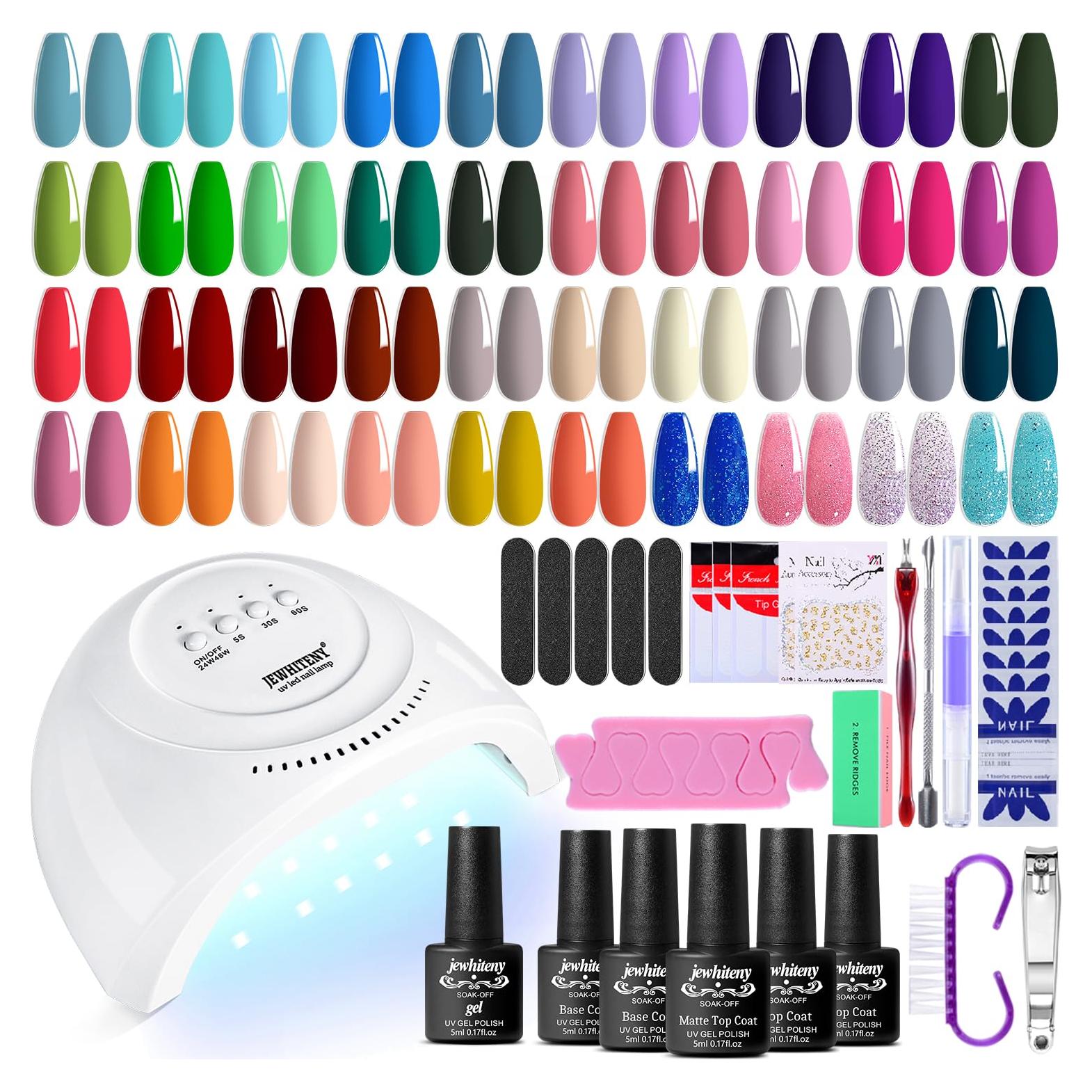 Kit de Esmalte de Uñas JEWHITENY 45 Piezas con Luz UV 48W