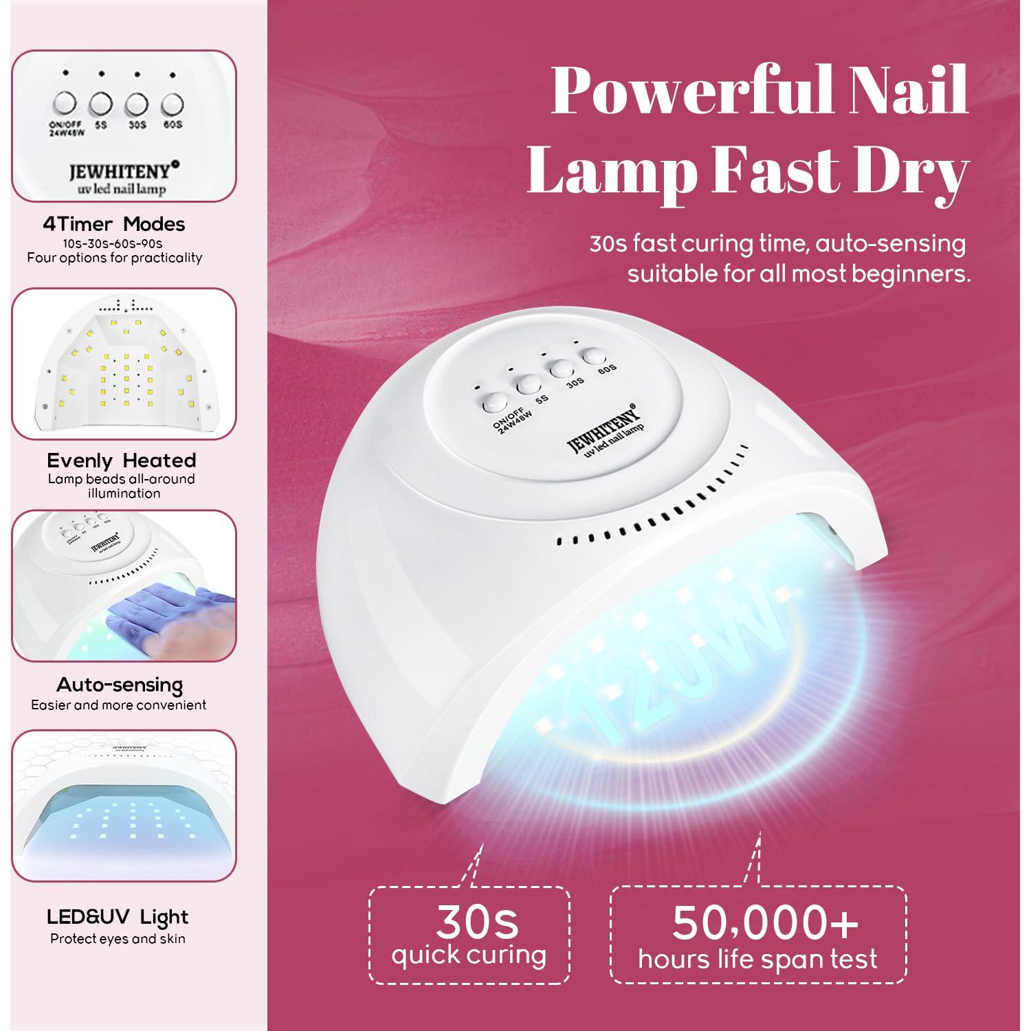 Kit de Esmalte de Uñas JEWHITENY 45 Piezas con Luz UV 48W