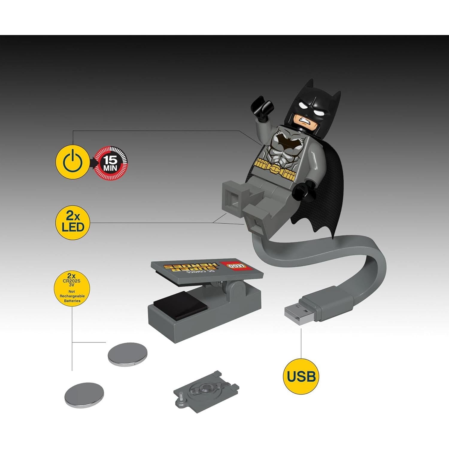 Lego DC Super Heroes Batman USB Book Light (CL20), Ages 6+, Includes 1 Book Light