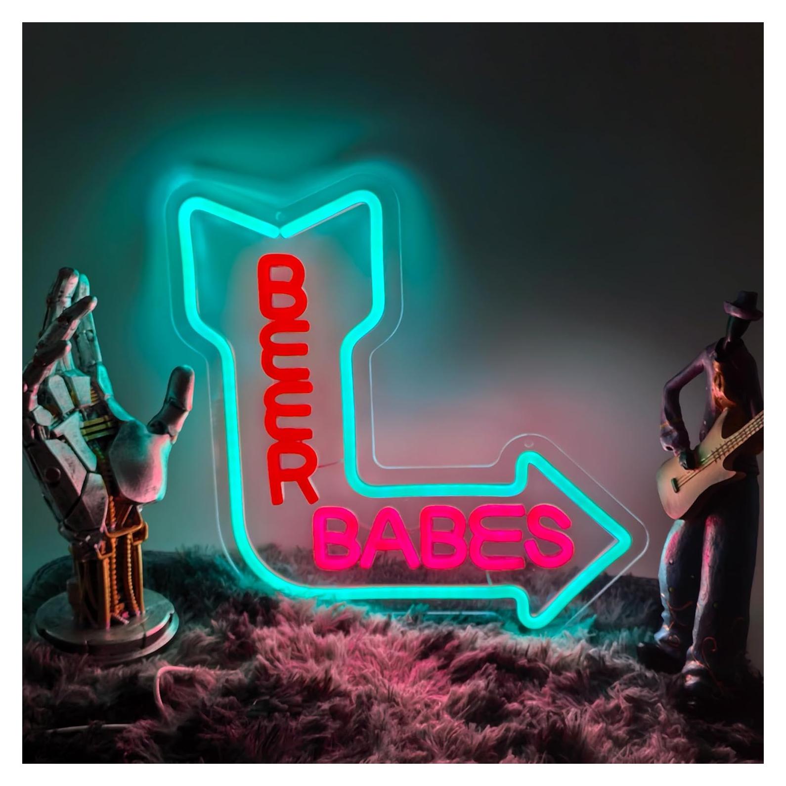 Letrero de neón LED Beer Babes USB LAXUEDEER 36.5x34.5cm