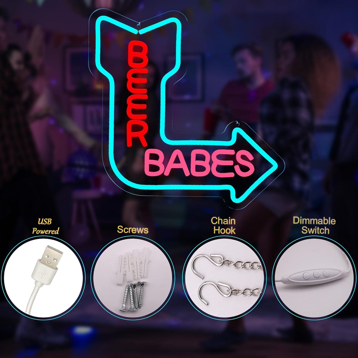 Letrero de neón LED Beer Babes USB LAXUEDEER 36.5x34.5cm