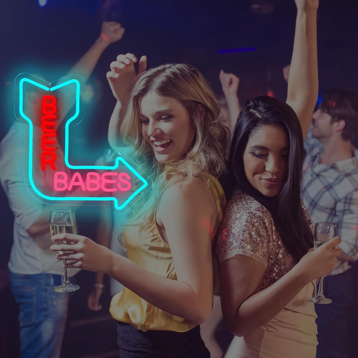 Letrero de neón LED Beer Babes USB LAXUEDEER 36.5x34.5cm