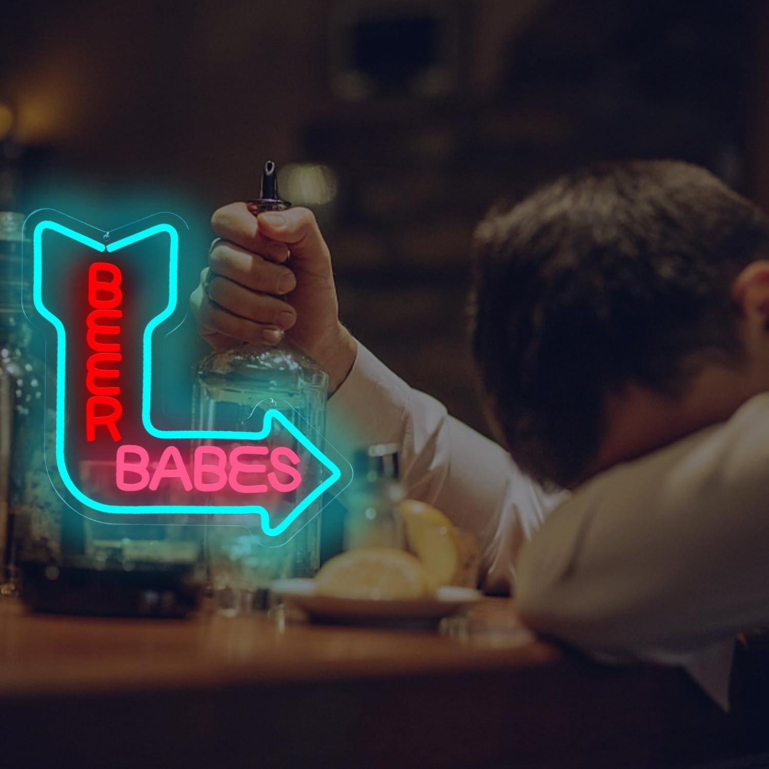 Letrero de neón LED Beer Babes USB LAXUEDEER 36.5x34.5cm