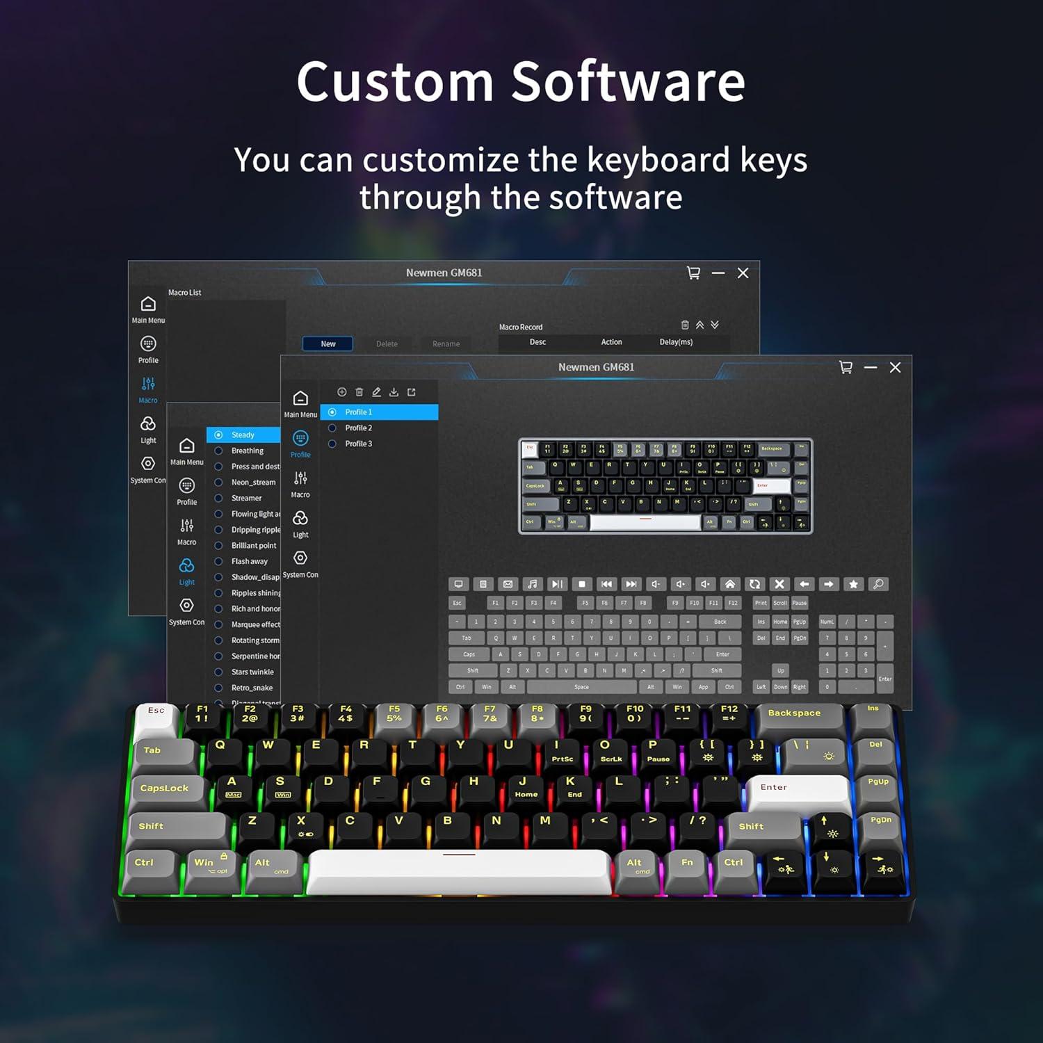 Teclado Mecánico Newmen GM681 60% USB Retroiluminado LED