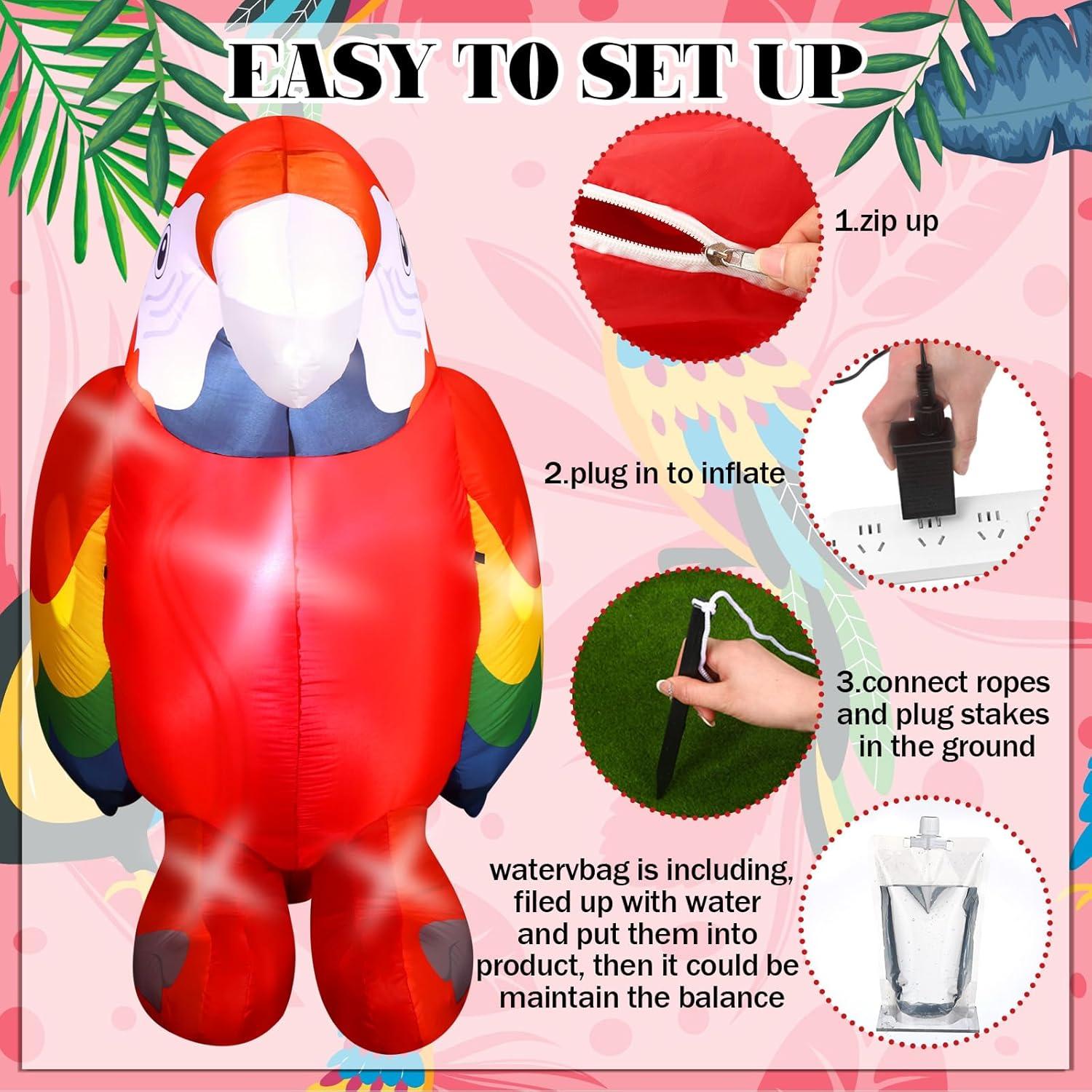 Decoración Inflable Loro Escarlata 1.5 m Halloscume con LED