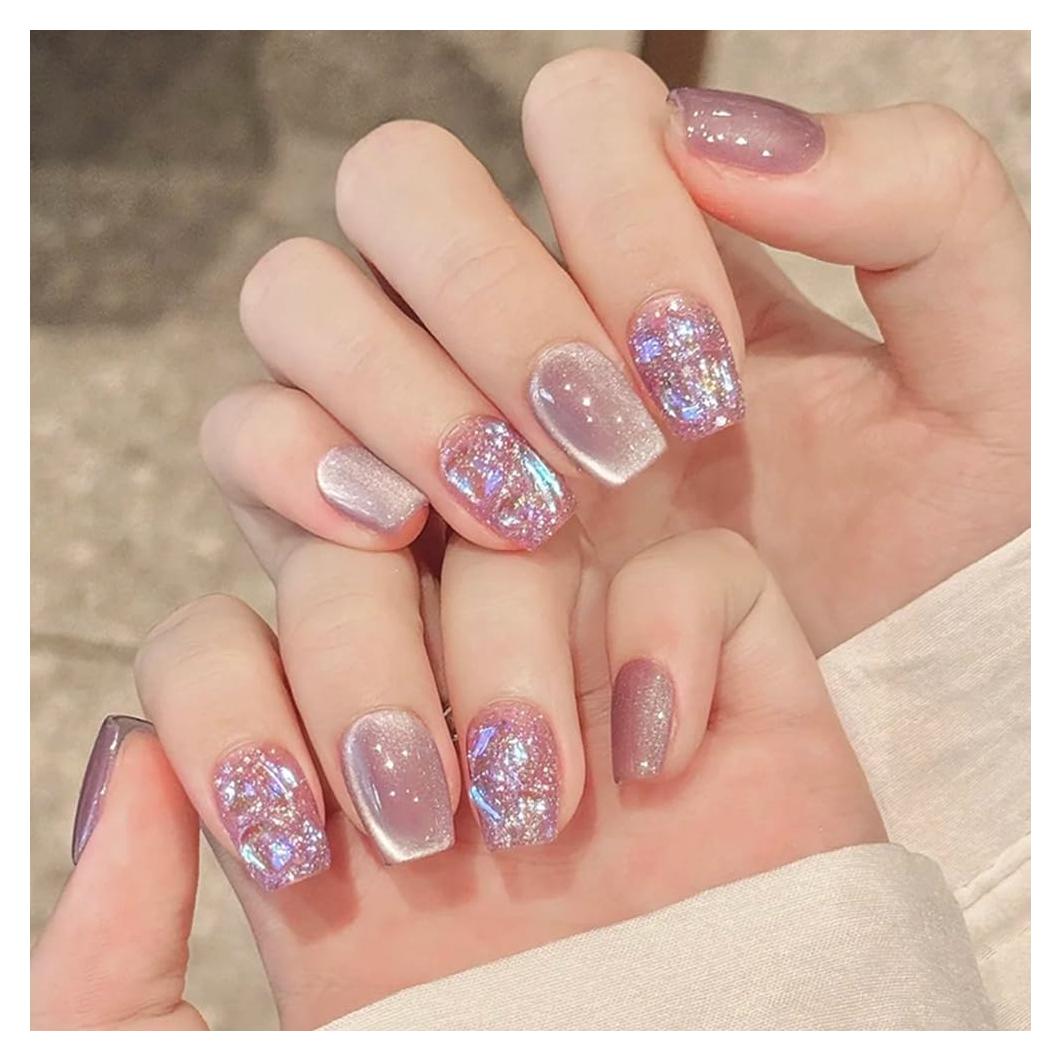 Uñas Postizas Acrílicas Hrnsnails Ojo de Gato Brillo Dorado