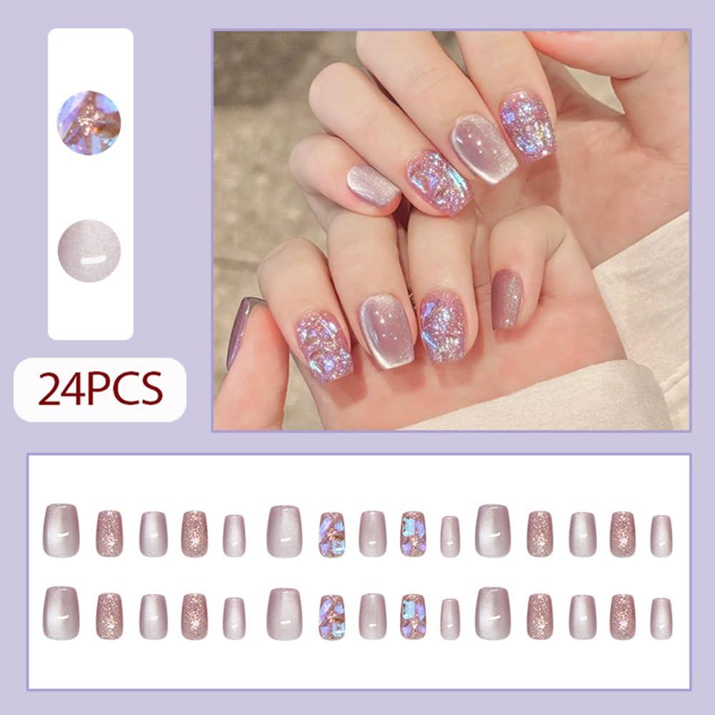 Uñas Postizas Acrílicas Hrnsnails Ojo de Gato Brillo Dorado