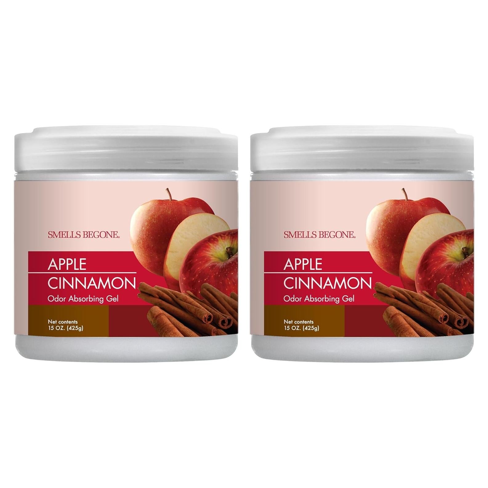 Gel Absorbente de Olores SMELLS BEGONE - 850 g, Paquete de 2 - Aroma Manzana y Canela