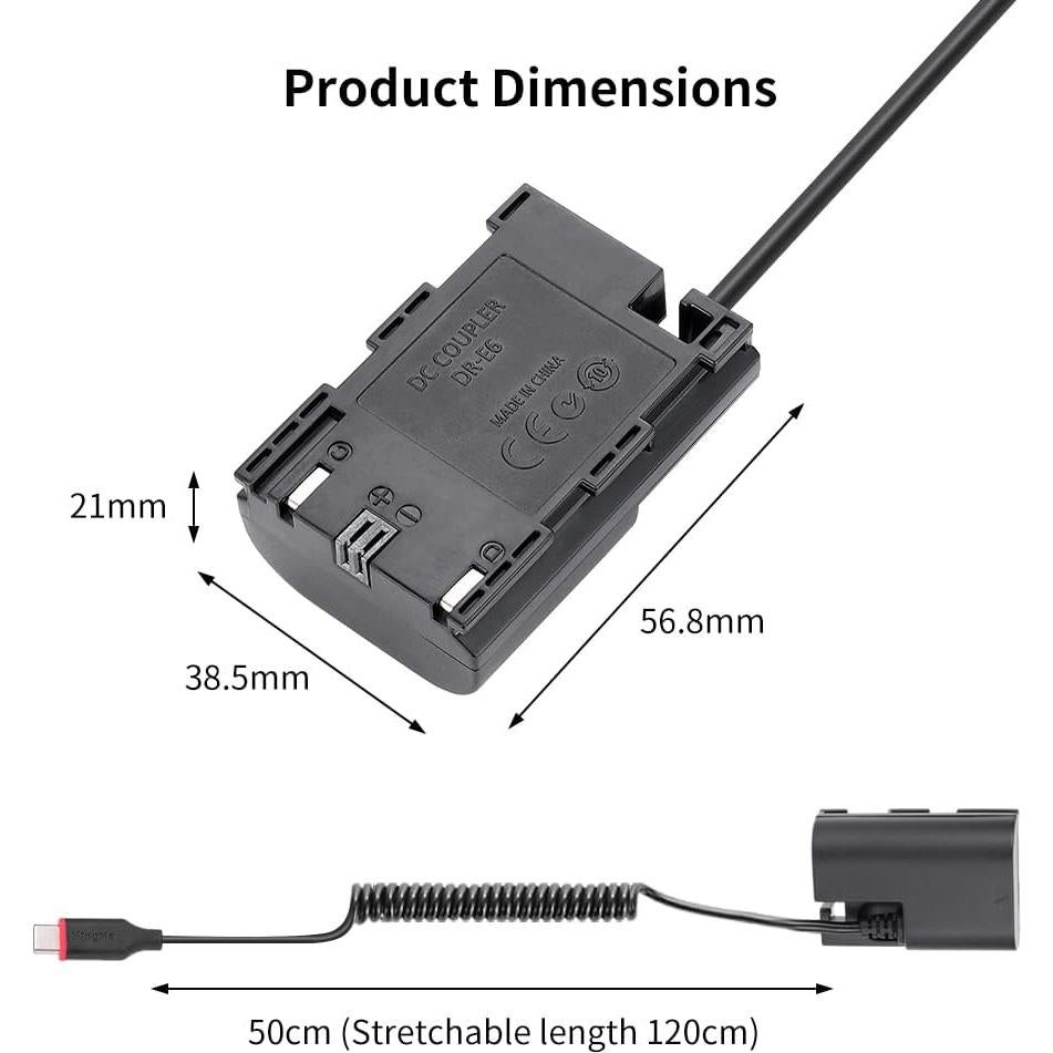 Batería Dummy KingMa LP-E6 con Cable Tipo-C para Canon