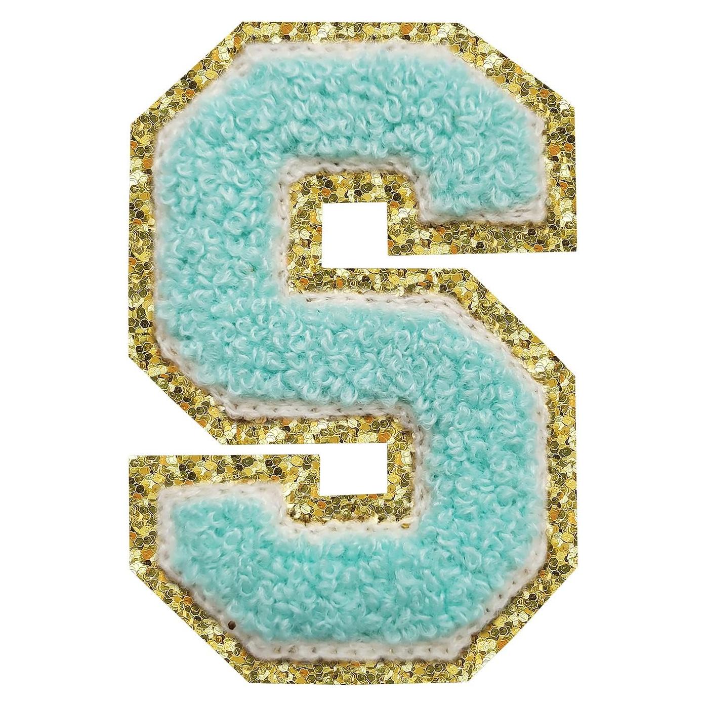 3Pcs Letter Patches Varsity Glitters Chenille,SPRT Iron on Blue Letter Patch,Alphabet Cloth Patch for Team Costume Decoration 3.1in Height S (3 Pieces)