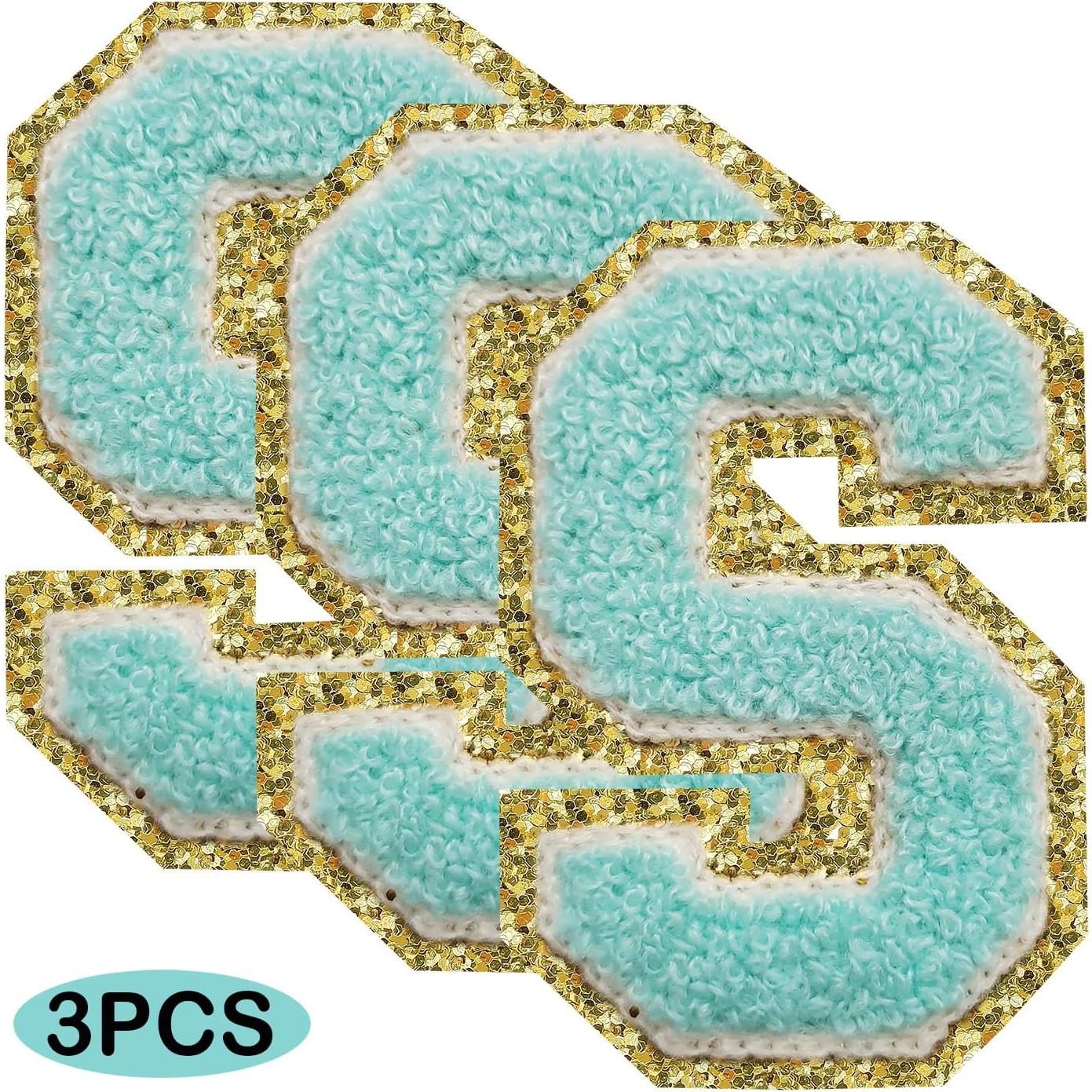 3Pcs Letter Patches Varsity Glitters Chenille,SPRT Iron on Blue Letter Patch,Alphabet Cloth Patch for Team Costume Decoration 3.1in Height S (3 Pieces)