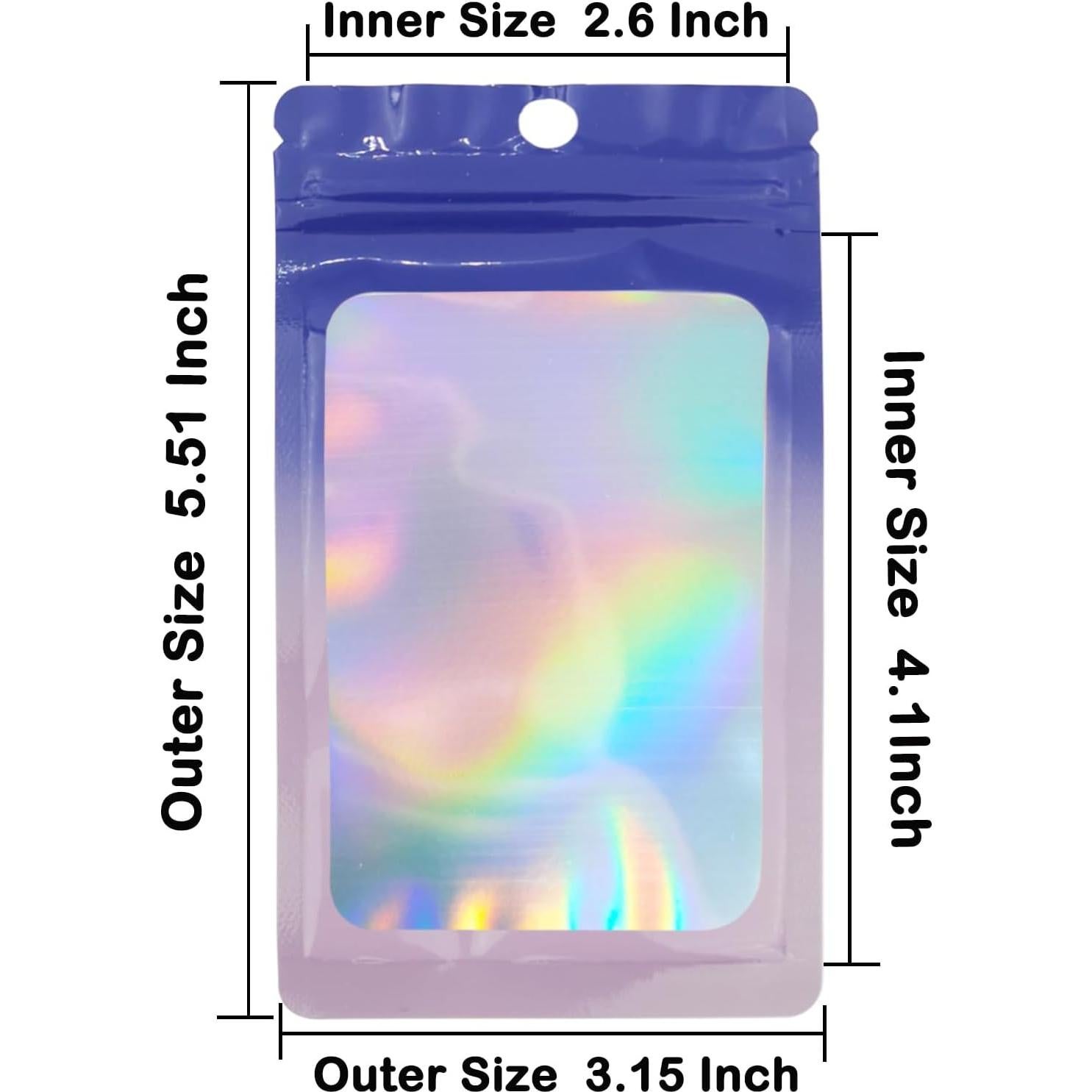 Bolsas Holográficas Flosius 100 Pcs 8x14 cm Ziplock A Prueba de Olores