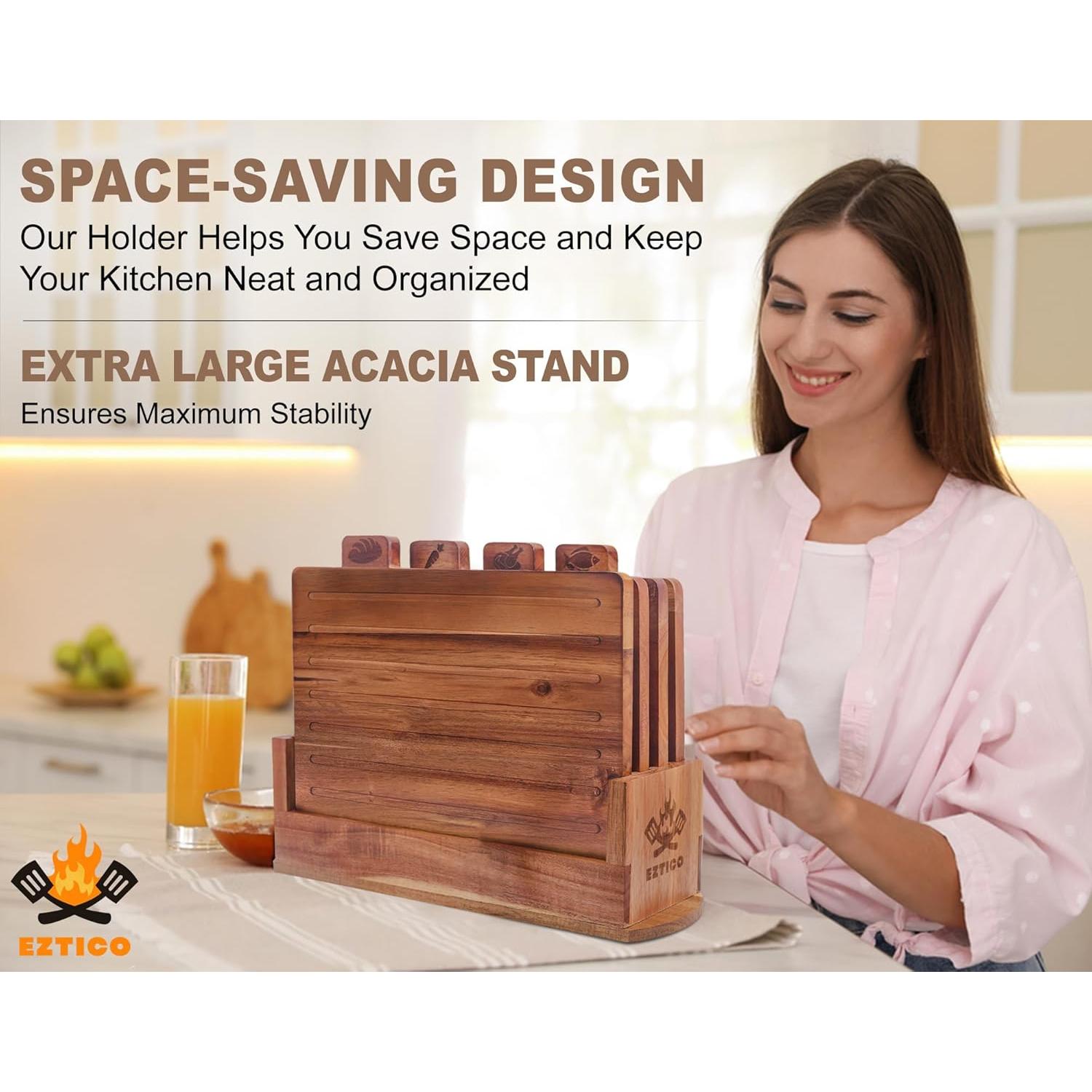 Juego de tablas de cortar de madera de acacia con soporte y tijeras