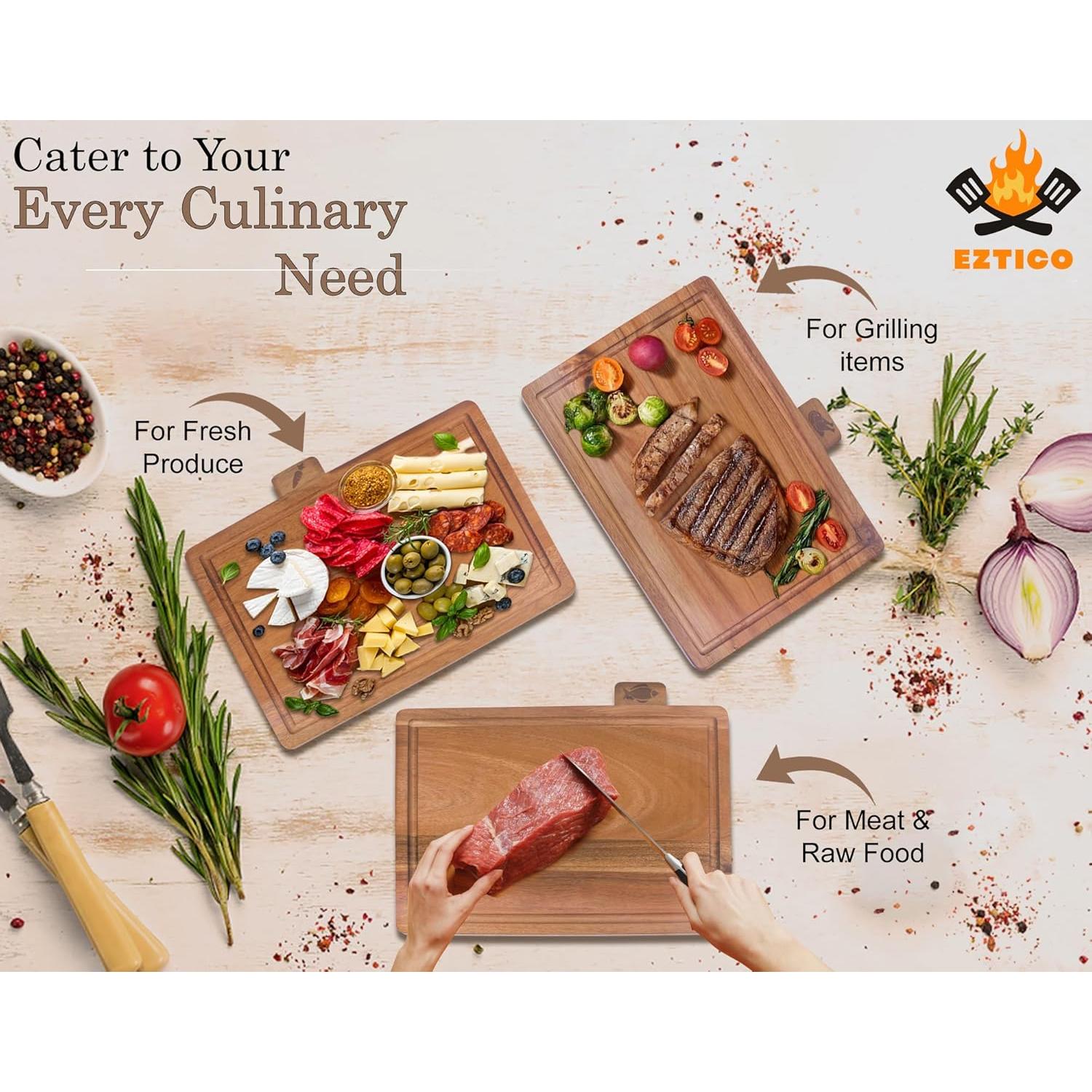 Juego de tablas de cortar de madera de acacia con soporte y tijeras