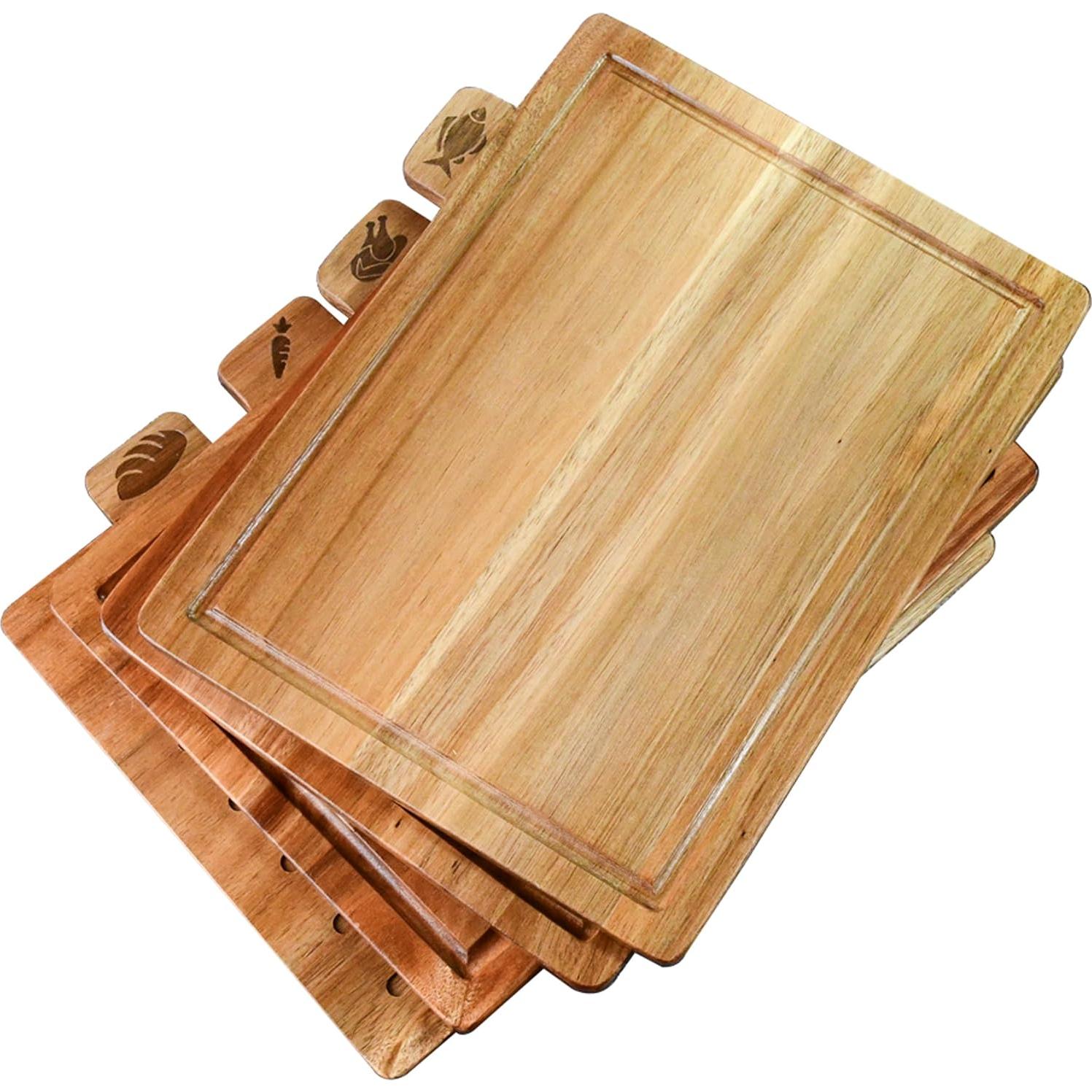 Juego de tablas de cortar de madera de acacia con soporte y tijeras
