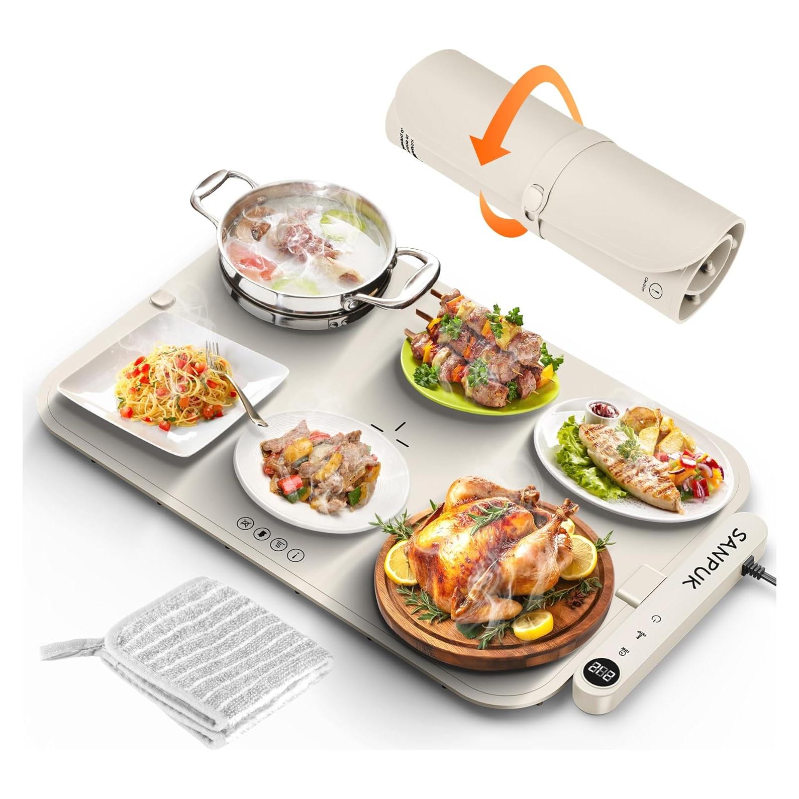 Bandeja Calentadora Eléctrica SANPUK 60x38 cm 6 Modos Beige