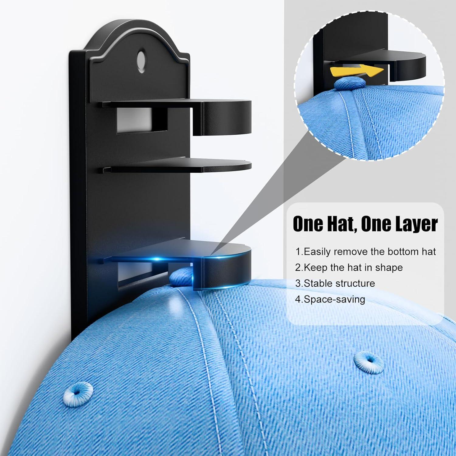 Soporte para Gorras de Béisbol MSKEI Negro, Capacidad 10 Gorras