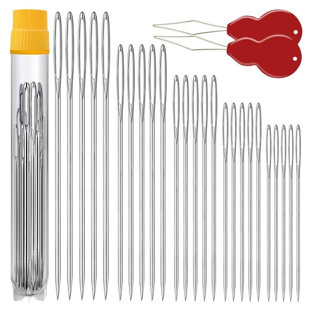 Agujas de Coser a Mano JollMono Ojo Grande 25 Pcs con Enhebradores