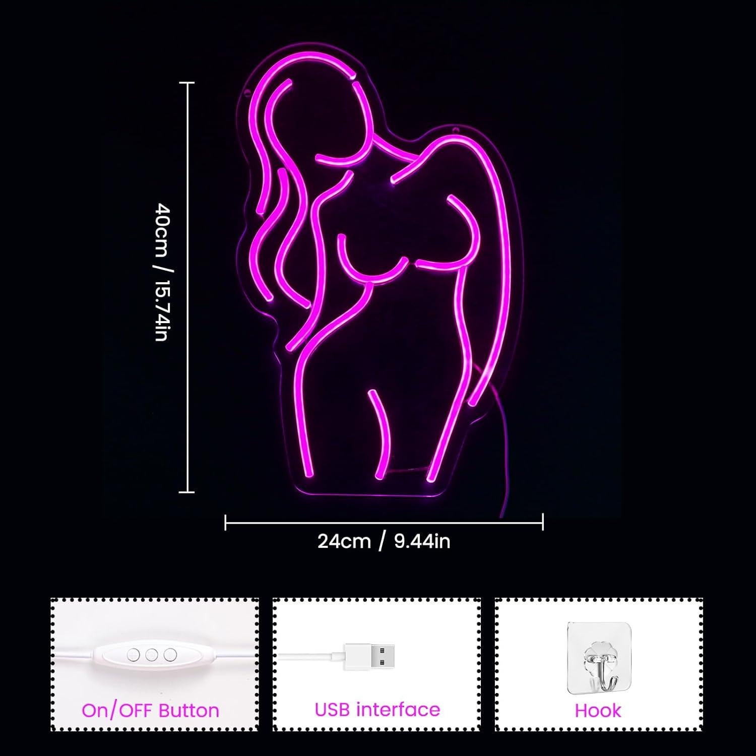 Luz de Neón LED RNTKAB Silueta Femenina Rosa 23x42 cm