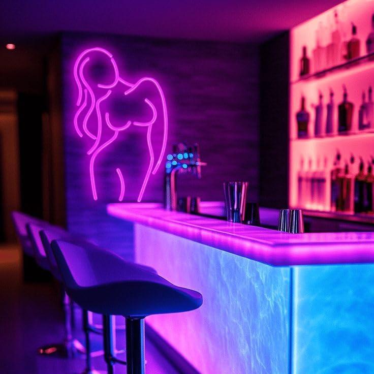 Luz de Neón LED RNTKAB Silueta Femenina Rosa 23x42 cm