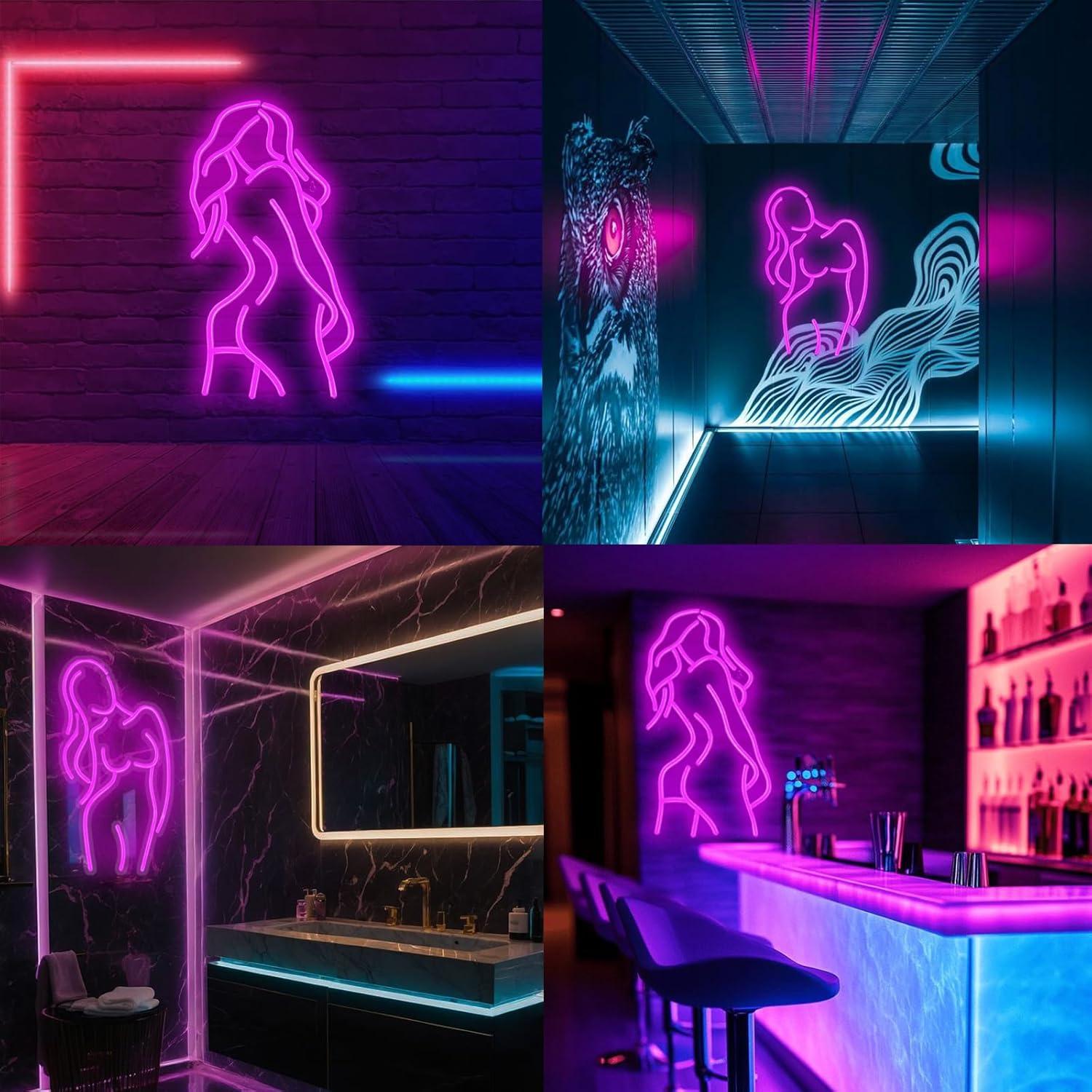 Luz de Neón LED RNTKAB Silueta Femenina Rosa 23x42 cm