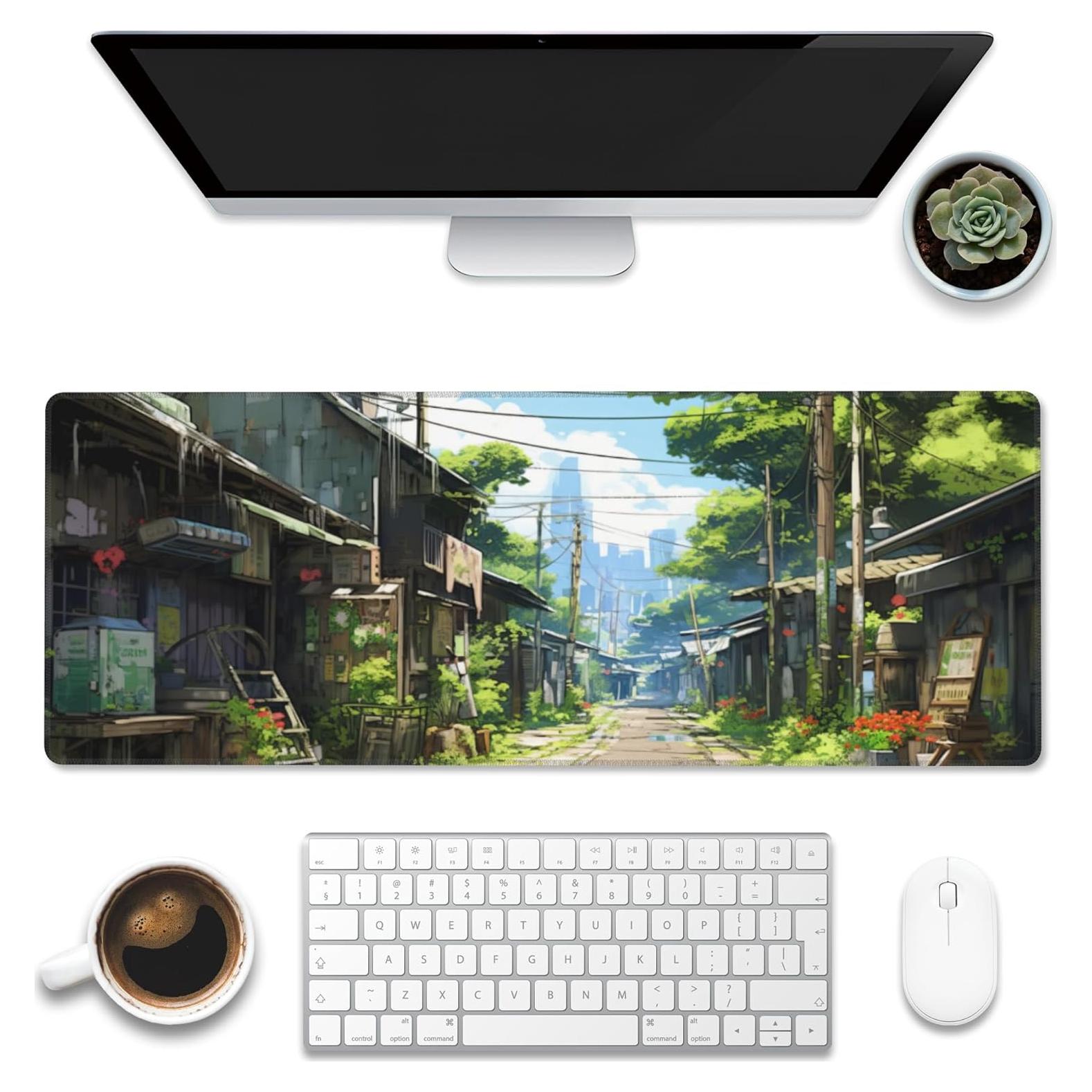 Alfombrilla de escritorio Eflxamz Anime Abandoned Town 80x30 cm