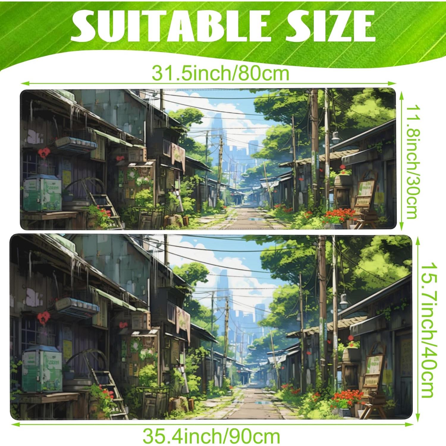 Alfombrilla de escritorio Eflxamz Anime Abandoned Town 80x30 cm