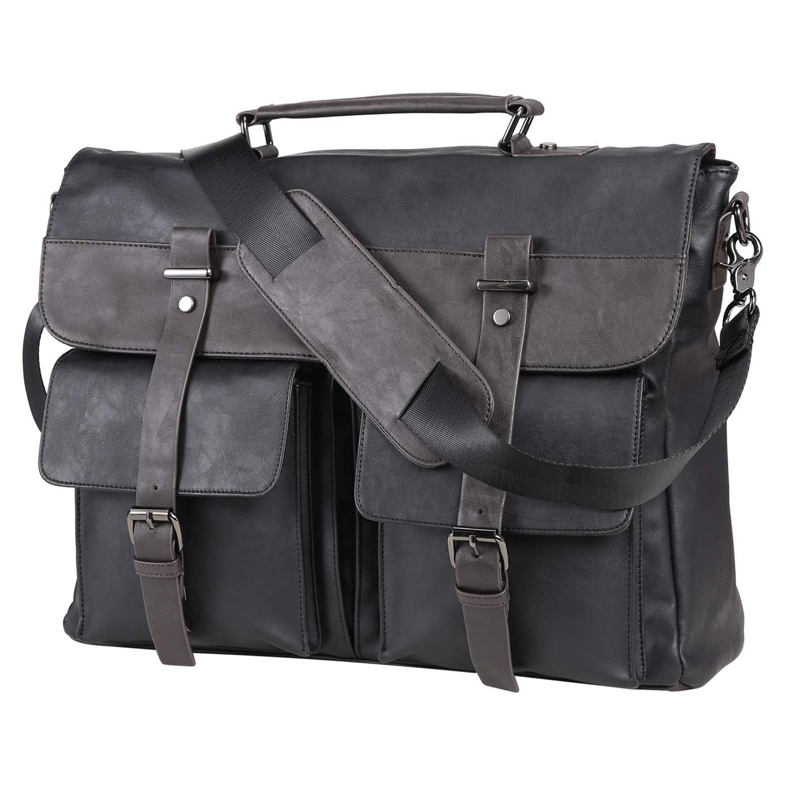 Bolsa Mensajera de Cuero Seyfocnia para Laptop 15.6" Negra