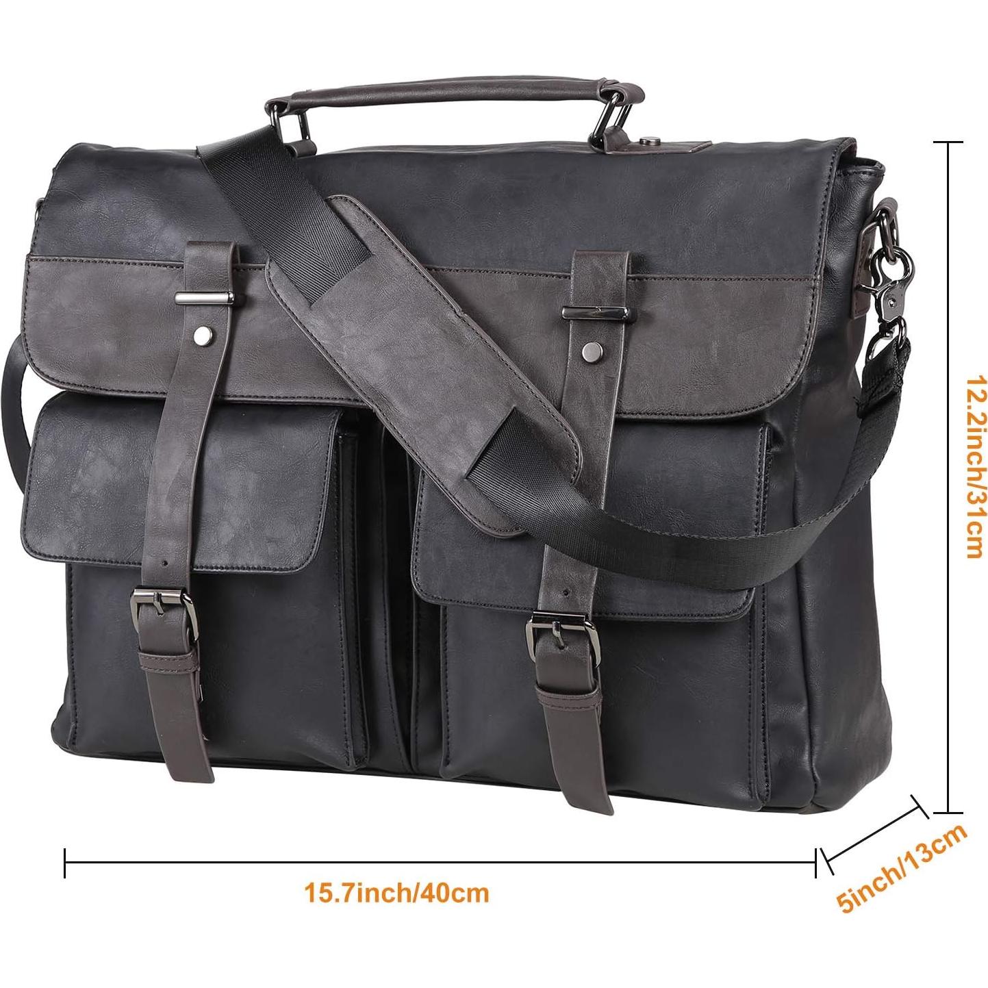 Bolsa Mensajera de Cuero Seyfocnia para Laptop 15.6" Negra