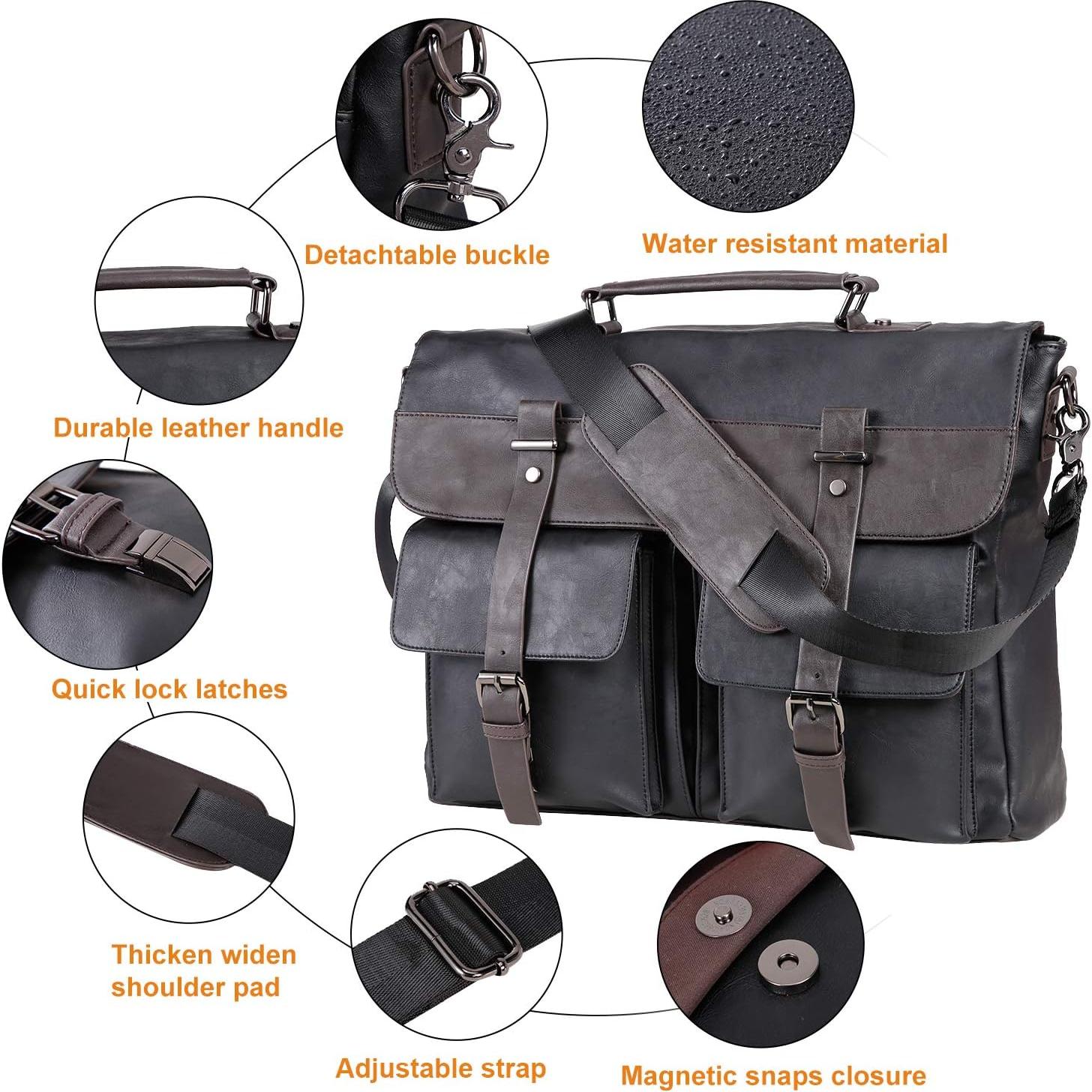 Bolsa Mensajera de Cuero Seyfocnia para Laptop 15.6" Negra