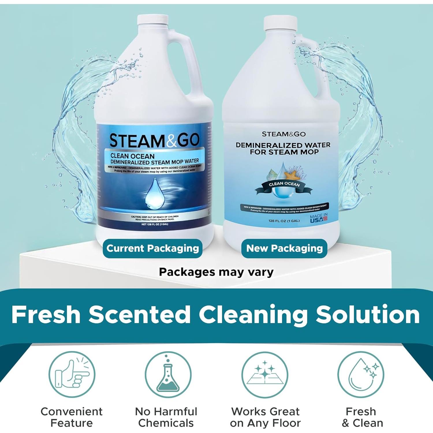 Agua Desmineralizada Steam & Go 3.78L - Limpieza Eficaz Aroma Océano