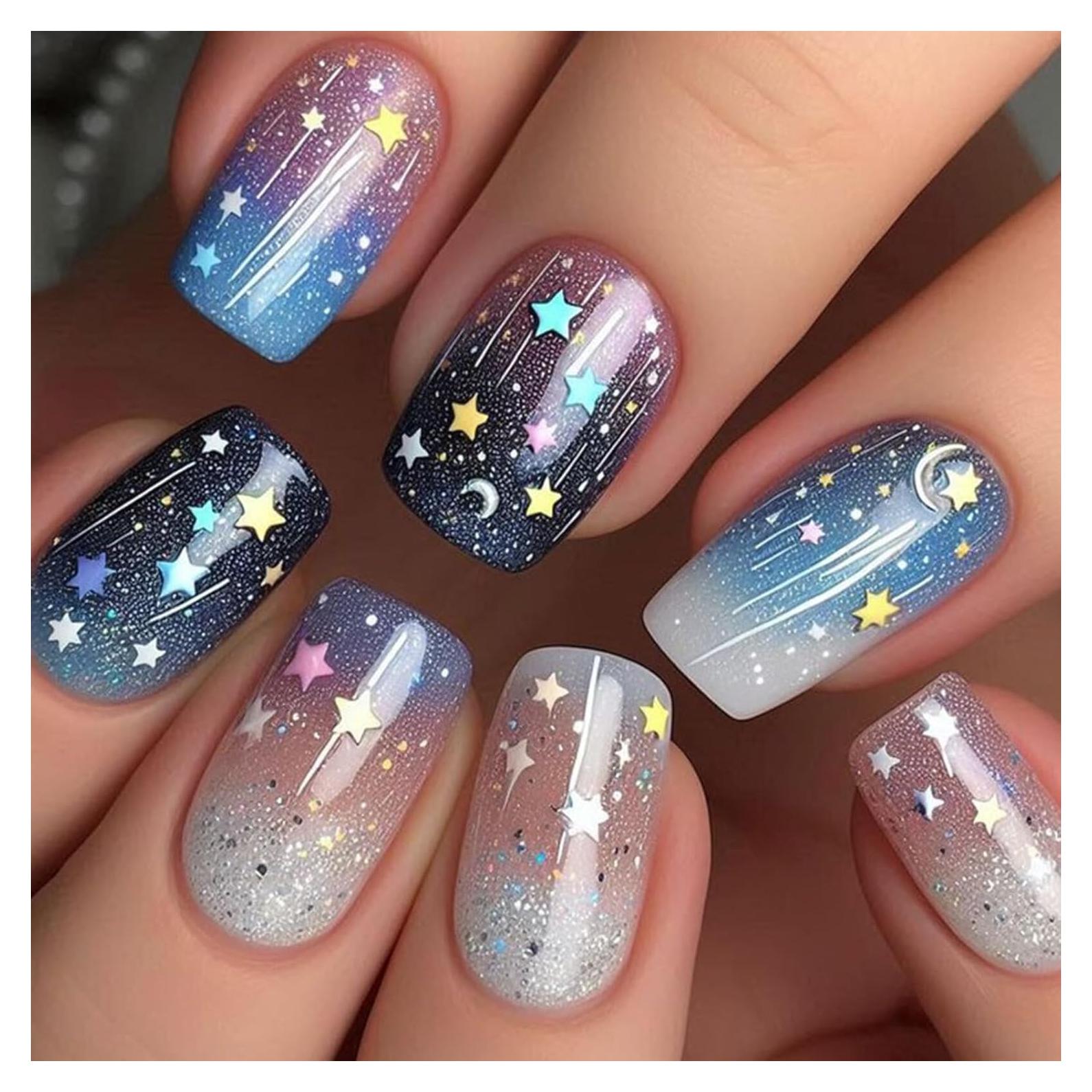 Uñas Postizas Artísticas MIXFOSAHN 24 Pcs Coloridas