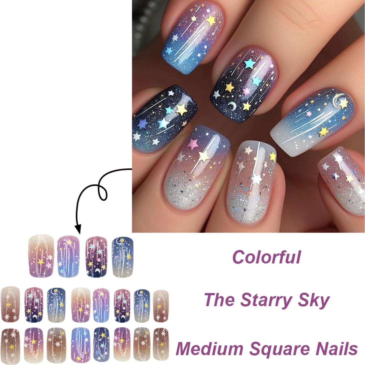 Uñas Postizas Artísticas MIXFOSAHN 24 Pcs Coloridas