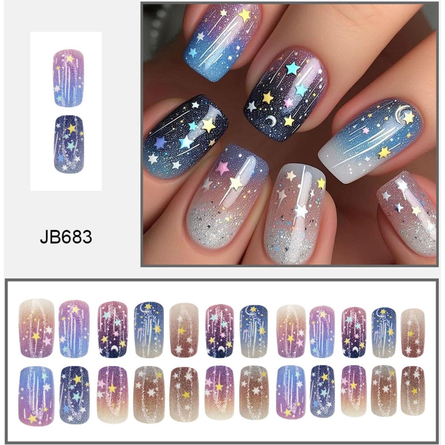 Uñas Postizas Artísticas MIXFOSAHN 24 Pcs Coloridas