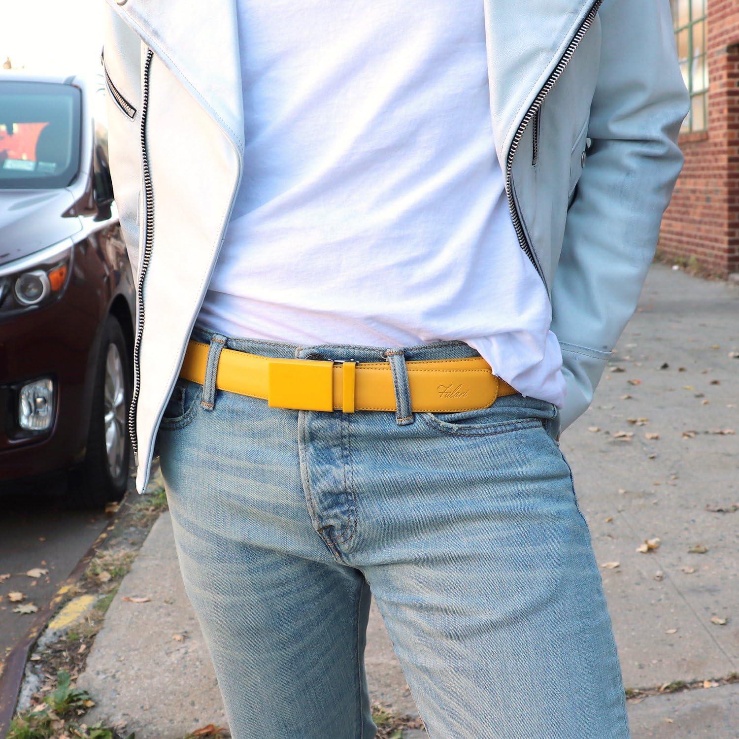 Cinturón de cuero Falari unisex ajustable 33 mm amarillo