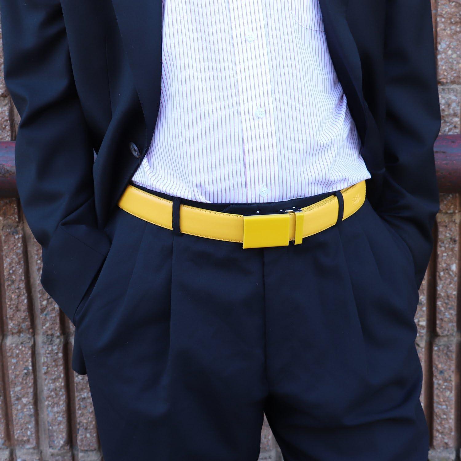 Cinturón de cuero Falari unisex ajustable 33 mm amarillo