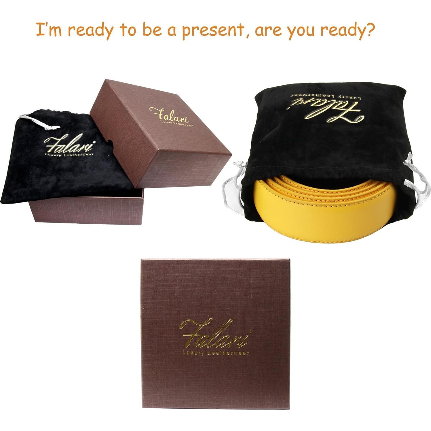 Cinturón de cuero Falari unisex ajustable 33 mm amarillo