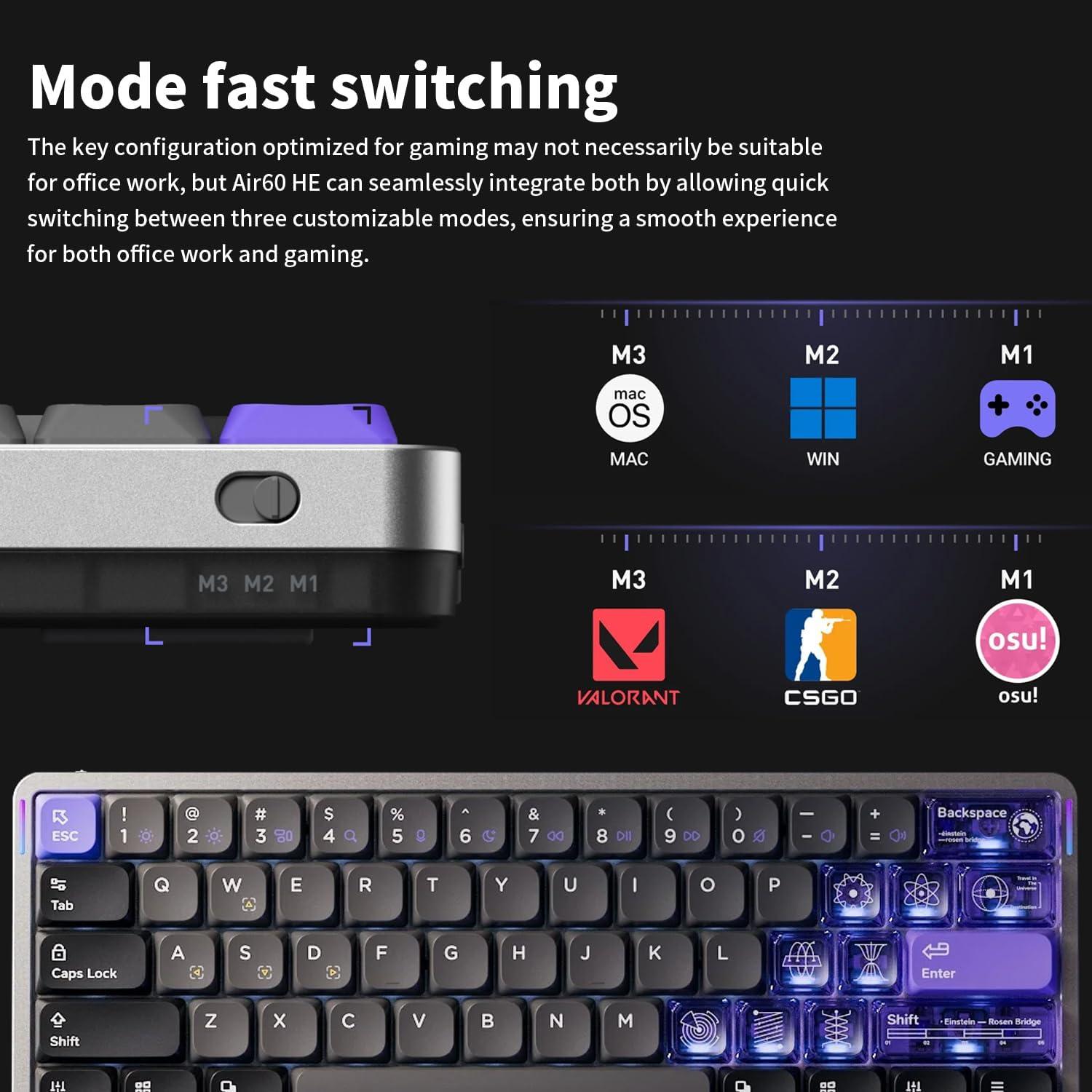 Teclado Gaming NuPhy Air60 HE 61 Teclas RGB Ajustable